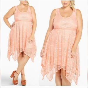 Torrid All Over Lace Hanky Shark Bite Hem Blush Pink Midi Dress Size 3X